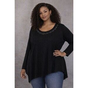 Joseph A Jewel Neck Sweater Women’s Plus 1X Black Sharkbite Hem NWT